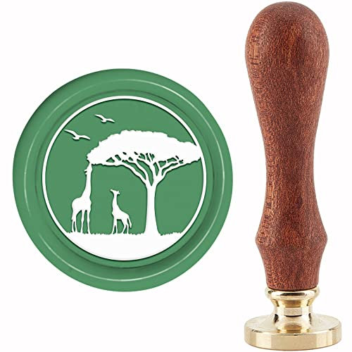 craspire Wachs-Siegel-Stempel, Giraffe Unter Baum, Vintage-Wachsstempel, 30 mm/1.18 Zoll, Abnehmbarer Messingkopf, Siegelstempel Mit Holzgriff Für Einladungen, Umschläge, Karten, Geschenke