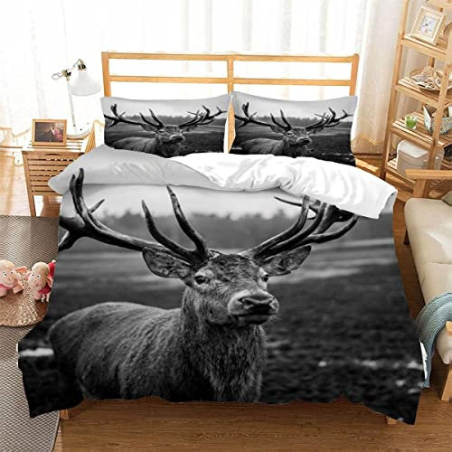 ZAKATO Bettbezüg 135x200 Hirsch 3D Motiv Bettwäsche-Sets kuschelig Leicht Mikrofaser 3 Teilig Tier Bettwäsche versteckter Reißverschluss mit 2 Kissenbezug 80x80cm für Jungen Mädchen