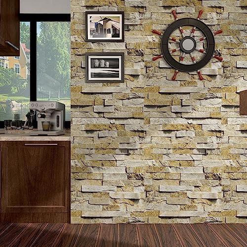 Yullpaper Papel Pintado Pared Ladrillo Blanco Amarillento Papel Pintado 3D Autoadhesivo Ladrillo Para Dormitorio Cocina Salon 40cm X 300cm Revestimiento Pared Adhesivo Papel Decorativo Pared Vintage