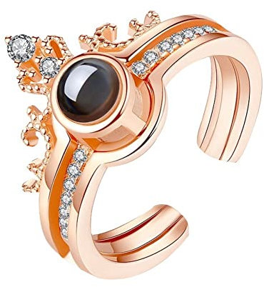 Bemvp 100 Sprachen Ich Liebe Dich Projektionsgedächtnisringe Offener Ring Verstellbarer Kristallkronen -split Ring Für Frauen Mädchen Geschenk