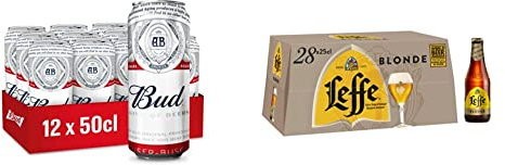 Bière Bud 5% Pack 12 Canettes 50cl & Bière Leffe Blonde 6.6% Pack 28 Bouteilles 25cl