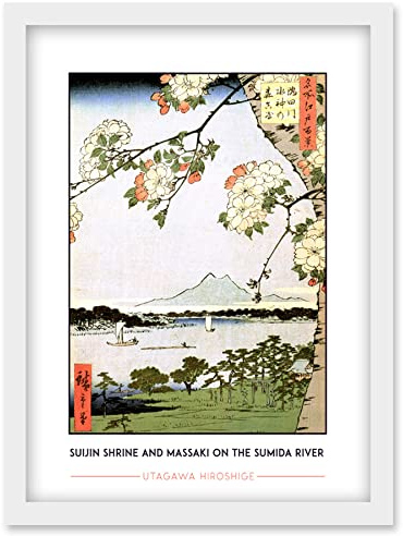 Wee Blue Coo Utagawa Hiroshige Suijin Shrine And Massaki On The Sumida River Painting Artwork Framed Wall Art Print A4