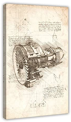 FISH DRAGATE Vintage-inspirierte Skizzen, Patent-Jet-Engine, Leinwand, Poster, Schlafzimmer, Dekoration, Sport, Landschaft, Büro, Raumdekoration, Geschenkrahmen-Stil, 50 x 75 cm