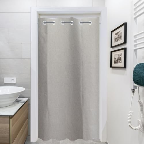YISURE Duschvorhang Leinenoptik schwer Grau, Hakenloser Badevorhang Schmal Textil Stoff Schwerlastbereich wasserabweisend, Breite 120 x Höhe 200cm