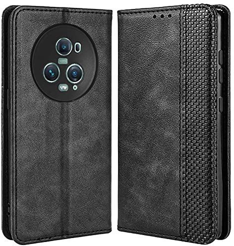 MOJIA Hülle Flip Case für Honor Magic5 Pro 5G (Magic 5 Pro), PU Dünne Magnetische Klapphülle Handyhülle Schutzhülle mit Kartenfach und Standfunktion. Schwarz