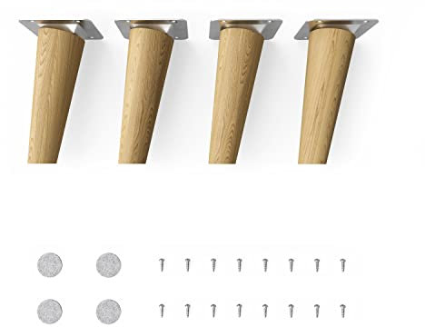 Sossai Pieds de Meuble en Bois de chêne Massif Finition huilée Clif Round HMF2 Hauteur 12 cm Ronds Version inclinée pour Tables vitrines armoires