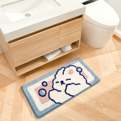 Niedlicher Badteppich Badematte für Badezimmer Rutschhemmender Weicher Badteppich für Duschen Niedlich Plüsch Mikrofaser Super-saugstark Plüschteppich für 40x80cm