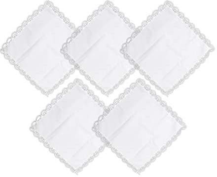 GLADFRESIT Damen-Taschentücher, Baumwolle, weich, Spitze, einfarbig, weiß, 6 Stück, weiß, One size