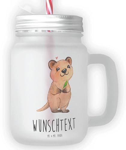 Mr. & Mrs. Panda Personalisiertes Trinkglas Mason Jar Quokka Happy - Personalisierte Geschenke, Personalisiertes Einmachglas, Geschenk mit Namen,