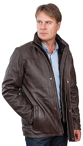 Men's Mid Length Classic Warm Brown Leather Biker Jacket M