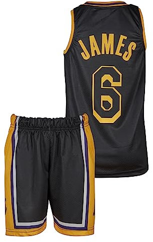 Amdrabola Lakers Lebron James Basketball Kinder Trikot Bausatz, Schwarz, Komm mit Shorts Basketballfans (140,Schwarz)