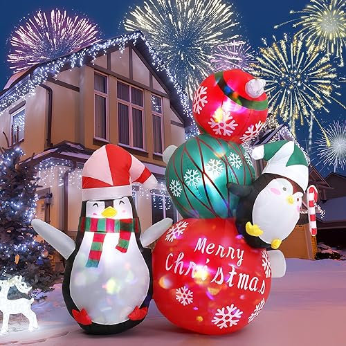 Coikes Albero di Natale Gonfiabile Gigante con luci a LED e Simpatici Pinguini Natale Gonfiabile Resistente alle Impermeabile Decorazione Natalizia da Esterno per Interni Giardino Patio
