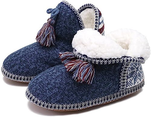 COFACE Zapatillas de casa de piel de cordero para mujer, cálidas, de felpa, para niñas, con forro mullido, pantuflas acogedoras, color negro, talla 35-36, azul oscuro, 37/38 EU