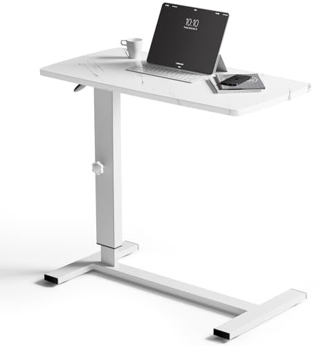 Warmiehomy Overbed Bedside Table with Wheels 80x40cmx67-91cm Adjustable Height Laptop Side Table for Bed & Sofa,Hospital Bed End Table Large Standing Desk for Home Office Bedroom Living Room, White