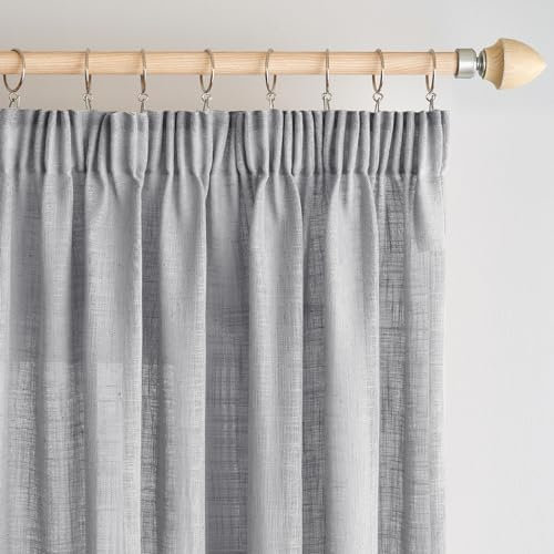 Woaboy Leinen Gardinen mit Kräuselband Vorhänge Wohnzimmer Leinenoptik Halbtransparent Stores Gardine Schlafzimmer Modern Schlaufengardinen 2er Set 140x245cm (BxH) Grau
