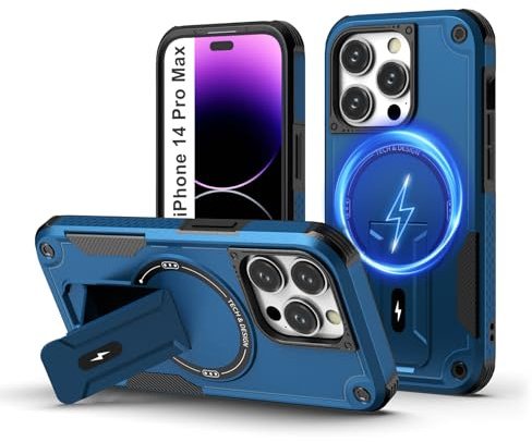 Tuvror for iPhone 14 Pro Max Case with Stand, Magnetic Phone Case, Blue | Compatible with MagSafe, Built-in Kickstand, Rugged Protection Heavy Duty Shockproof Magnet Case for iPhone 14 Pro Max
