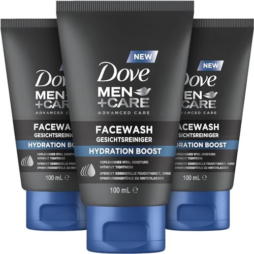 Dove Men+Care Gesichtsreiniger Hydration Boost - Hautpflege Männer - schützt, reduziert Hautglanz & minimiert Poren, ohne zu fetten, 3x100ml