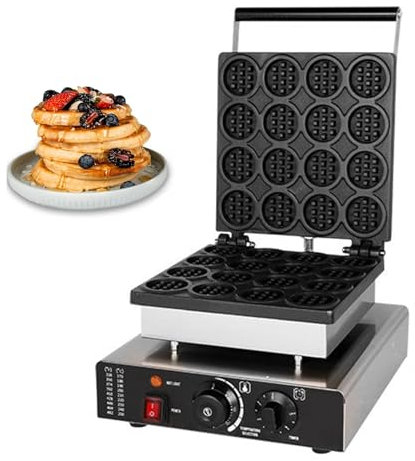 DXDRT Gofrera para Gofres Comerciales 16 Piezas Mini Gofrera Belgas Redondas, 1750W Waffle Maker Eléctrica Antiadherente para Restaurante,Cafeterías,Panadería,Snack Bar,Hogar