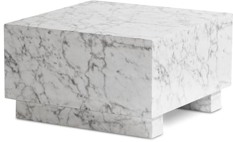 FineBuy Couchtisch MONOBLOC 60x60x35 cm Hochglanz mit Marmor Optik, Wohnzimmertisch Cube Quadratisch, Design Sofatisch, Lounge Kaffeetisch Würfel-Form