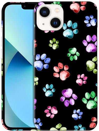 GlamCase for iPhone 13, iPhone 13 Case - Dog Cat Paw Watercolour Print Design Printed Slim Fit Cute Plastic Hard Snap on Protective Designer Back Phone Case/Cover for iPhone 13.