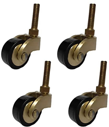 4er-Pack Lenkrollen aus massivem Messing, Möbelrollen zum Bewegen, 360 Grad drehbar, Lenkrolle aus Gummi für Trolley-Möbel, Antik-Vintage, mit Gewindeschaft M8, Gold