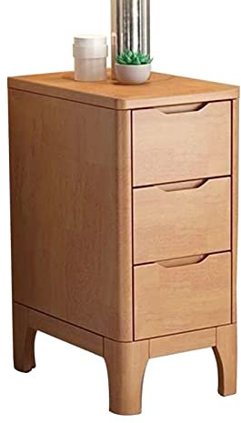 CRBUDY Nachttisch mit 3 Schubladen, Retro-Nachttisch, Massivholz, schmaler Nachttischschrank, Schlafzimmer-Nachttisch (Buche, 35 x 41 x 65 cm)