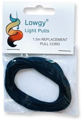 Lowgy 1.5m Replacement Light Pull Cord - 2mm Coloured Cord for Bathroom Light Switches (Black)