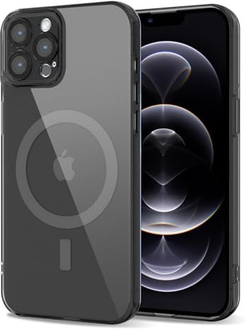 Svanove for iPhone 12 Pro Case Clear Compatible with Magsafe, Transparent Magnetic Magnet Mag Case, Cute Slim Thin Silicone Grip & Shockproof Camera Cover Drop Protection Bumper, Black