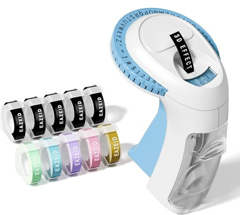 EazeID Omega S Retro Etikettendrucker, Präge-Technologie, Schwarz, 9mm, 10 Rollen Etikettenband, Portabel, Monochrom, Beschriftung, Basteln