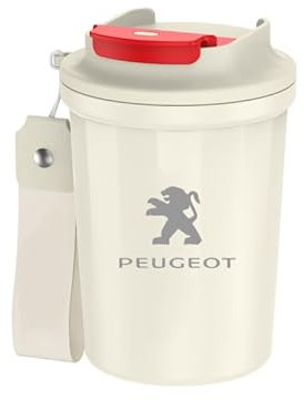 XJYBF 450ml Reise-Kaffeebecher für Peugeot 308 GTI 308SW 408, Tragbarem Isolierter Becher mit Deckel & Riemen, Auslaufsicher Thermobecher aus Edelstahl, Halt 6 Stunden heiß,F