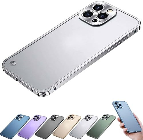 Luxury Metal Border Shockproof Case for iPhone 15/14/13/12/11 Pro Max, Metal Aluminum Alloy Bumper Matte Translucent Back Cover Phone Case (12Pro,Silver)