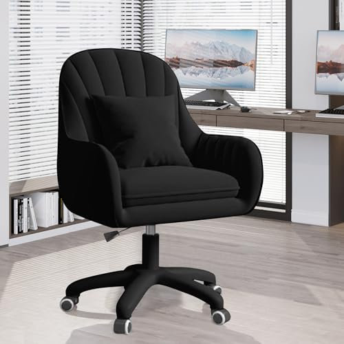 Aivermeil Homeoffice Stuhl, SamtStuhl mit Kopfkissen, 360° drehbar Höhenverstellbar Bürostuhl ergonomisch, Schminkstuhl Drehstuhl,für Arbeitszimmer Schlafzimmer,bis 120kg belastbar Schwarz
