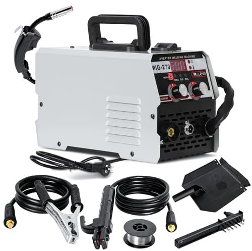 Saldatrice 3 in 1 MIG MAG, saldatrice ad elettrodi 250 A, con display digitale a LED, saldatrice senza gas, saldatrice multi-processo in alluminio con protezione da sovraccarico (bianco)