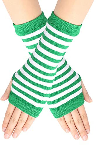 Pinstripes Fingerless Gloves With Thumb Hole Unisex Warm Gloves Gloves Mittens for Women Cold Weather (Green, One Size)