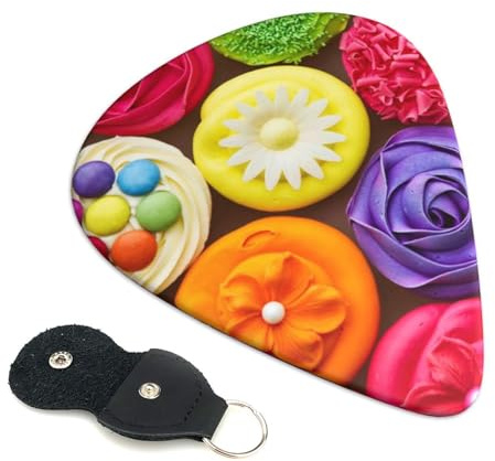 6 Stück bunte Cupcakes Gitarrenplektren, Bass-Elektro-Akustikgitarre, Ukulele-Zubehör, schwere Gitarrenplektren mit Organizer-Tasche