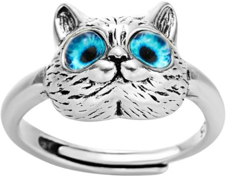 LEIDJGUN Katzenringe, offen, verstellbar, Tierringe, Geschenke für Katzenliebhaber, Frauen, Mädchen, Teenager, Geburtstag, Weihnachten, Edelstein