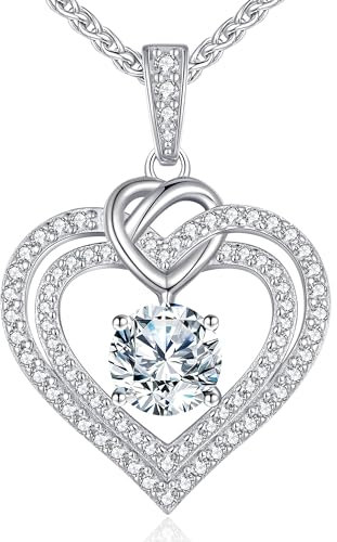 CDE Kette Damen Moissanite Halskette Damen Silber 925, Doppel Herz VVS1 Reinheit D Farbe, Frauen Schmuck Geburtstags Geschenk für Sie Freundin Weihnachten Valentinstag Muttertags (1.5 Karat)