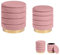 cecaro group - Set 2 Pouf Contenitore in Poliestere Effetto Velluto con Fondo Decorativo in Acciaio Oro (Rosa)