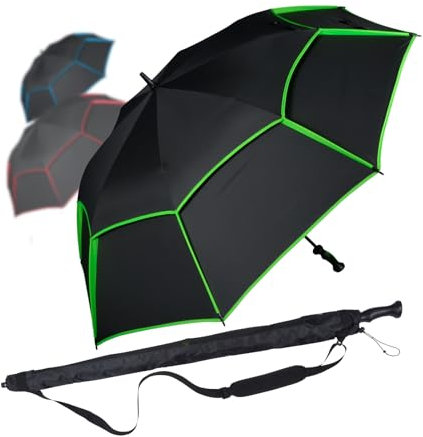 iX-brella 146 cm XXXL Fiber-Golfschirm Automatik doppeltes Dach mit Ventilationsbezug - schwarz-grün