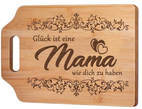 Graviertes Schneidebrett aus Bambus – Personalisiertes Geschenk für Mama zum Muttertag, Dankeschön-Geschenk mit Gravur für Geburtstag, Küchenhelfer für die beste Mutter – 22x31 cm