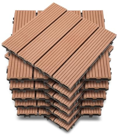 Ollewiellan 44x WPC Terrassenfliesen, 30x30 cm Balkon Bodenfliese,Gartenfliesen mit Klick-System,Terrassendielen Balkonfliesen Klickfliesen,Terrassendielen Wasserfest für Terrasse,für 4m² Braun
