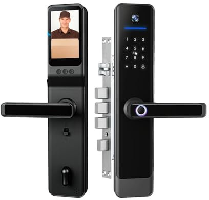 VEKELETE Screen Video Intercom Lock TUYA WIFI Camera Anti-Theft Door Lock Garden Gate Electronic Lock Fingerprint Digit Smart Lock(24 Square Hook)