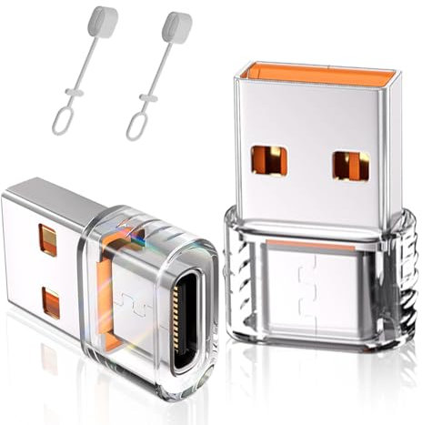 Momowin 2 Piezas Adaptador USB a Tipo C，Convertidor USB a USB c，con 2 Cuerdas Colgantes, Compatible con Teléfonos Móviles de Apple, Android、Type-C U Stick、 Línea de Carga de Puerto Doble C