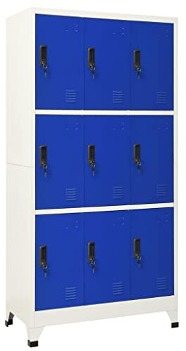 Tomostar Metal Storage Lockers, Metal Lockable Unit Staff Gym School Changing Grey and Blue 90x45x180 cm Steel