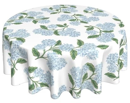 Sorktse Spring Floral Tablecloth Round 70 Inch Blue Hydrangea Flower Table Cloth Polyester Fabric Vintage Summer Flowers Table Cover for Kitchen Holiday Party Dining Picnic Outdoor Decor