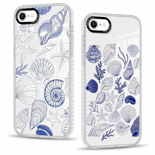 Vxinvnoi 2 Stück Handyhülle für iPhone 7/8 / SE 2020 / SE 2022 Hülle 4,7'', Aesthetic Muschel Muster Design Weiche TPU Ultra Dünn Transparent Silikon Schutzhülle Kratzfeste Case für Mädchen