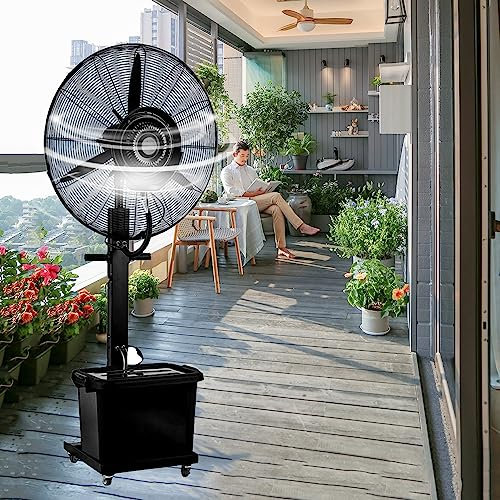Ventilatori a piantana 26/30 Ventilatore a nebulizzazione inclinabile a piantana, ventilatore a spruzzo per esterni, 3 velocità, grandi ventilatori industriali, ventilatori a piantana oscillanti ad a