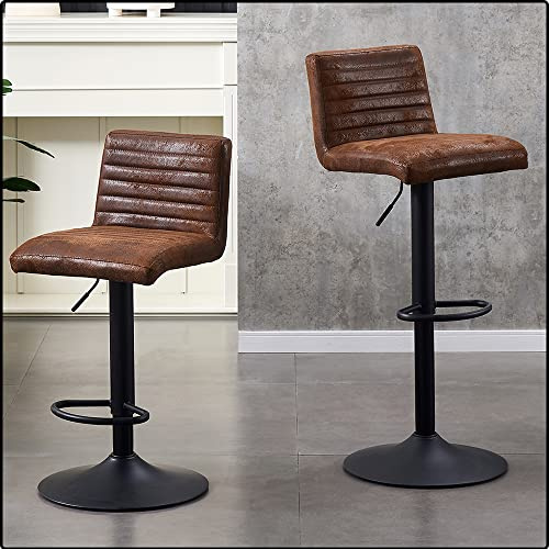 Barhocker aus Wildleder, drehbar, höhenverstellbar, ohne Armlehnen, gepolstert, mit schwarzem Metallrahmen, für Küche, Insel, Pub, Café, Vintage, Braun, 2 Stück