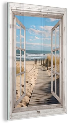 MuchoWow© Glasbilder Wohnzimmer Deko Modern Wandbild Kunstdruck auf Glas | 80x120 cm - Bild Schlafzimmer über Bett Room Decor Geschenke Fenster - Meer - Küste - Natur - Fensterblick - Wattenmeer