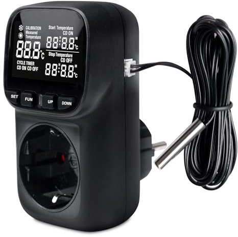 Régulateur de température numérique avec sonde thermostat prise écran, contrôle numérique de la température, prise de courant, serre, pour intérieur, écran noir et blanc